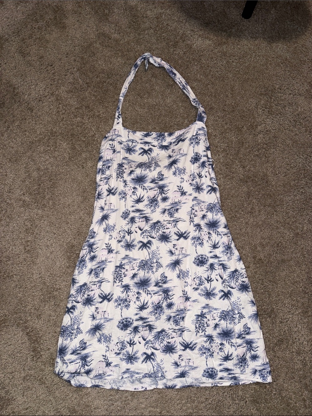 Abercrombie & Fitch Palm Tree Linen Halter Mini Dress Tropical Size Large